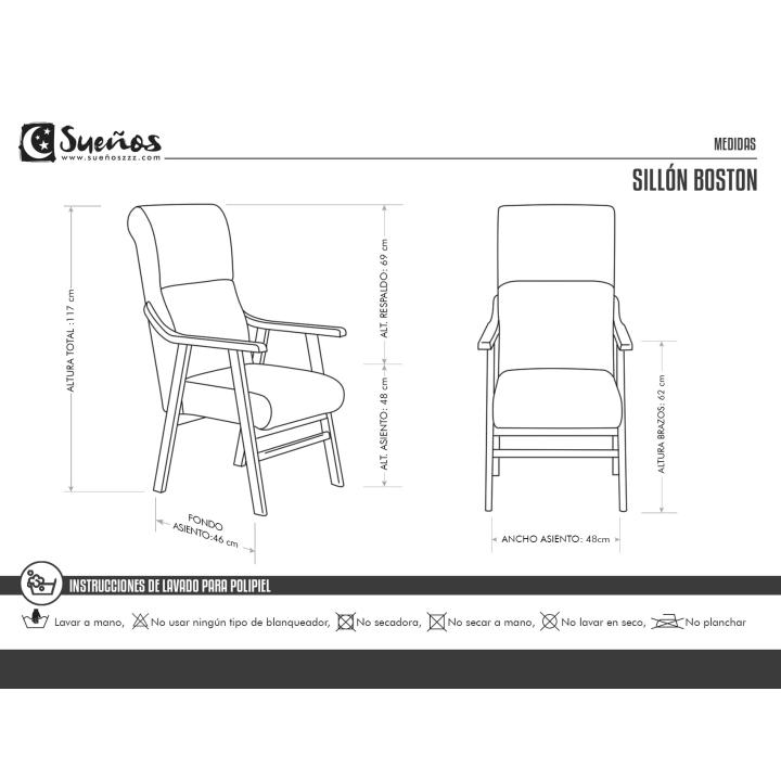 Sillón de madera tapizado  BOSTON NOGAL