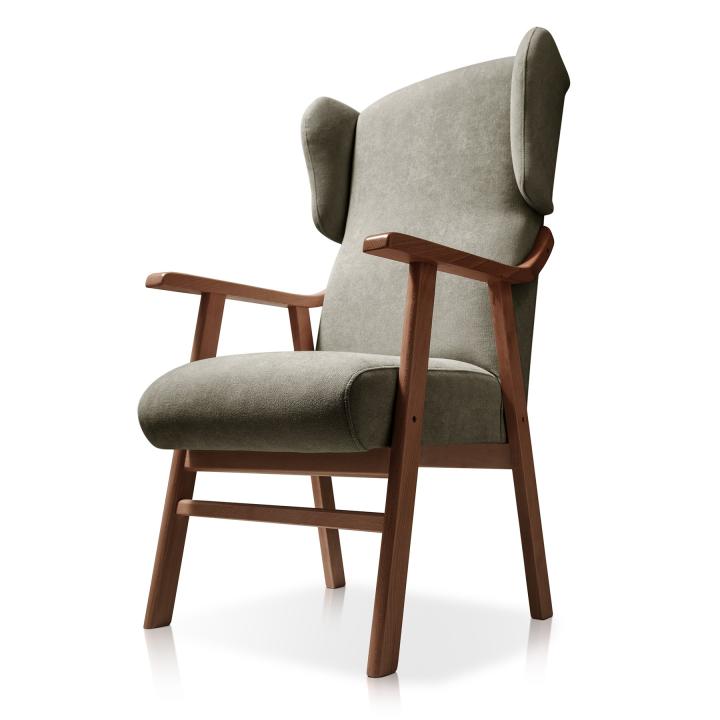 Sillón orejero tapizado OREGÓN NOGAL