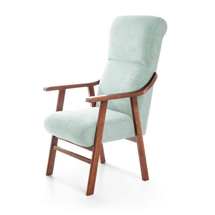 Sillón de madera tapizado PORTLAND NOGAL