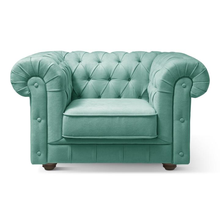 Sillón Chesterfield con capitoné real tapizado en tela