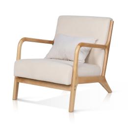 Sillón de madera con tapizado en microfibra color Beige NORDEN