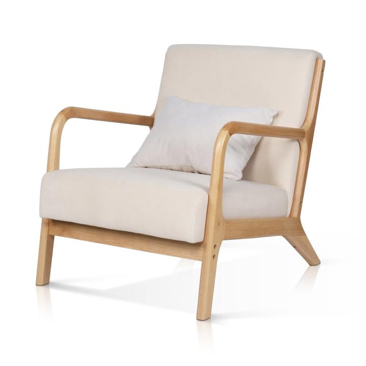 Sillón de madera con tapizado en microfibra color Beige NORDEN