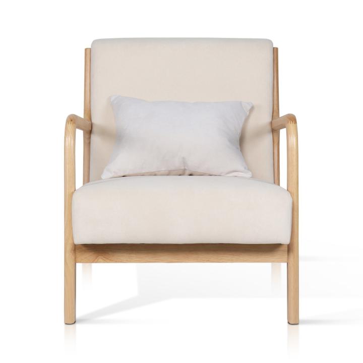 Sillón de madera con tapizado en microfibra color Beige NORDEN