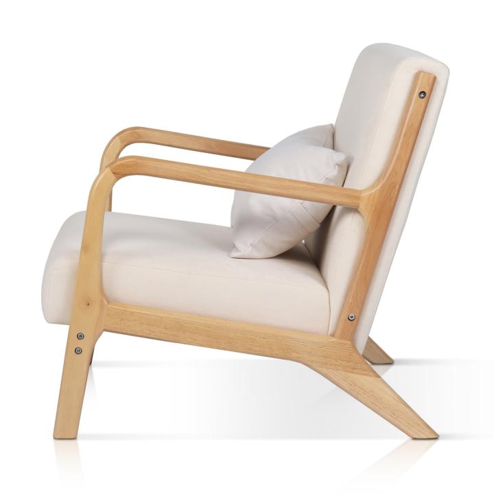 Sillón de madera con tapizado en microfibra color Beige NORDEN