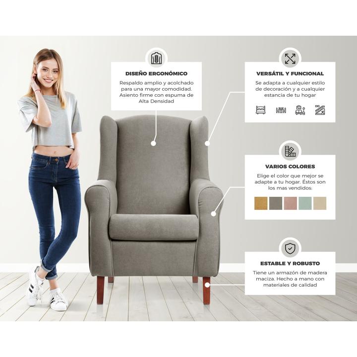 Sillón orejero tapizado CARLA