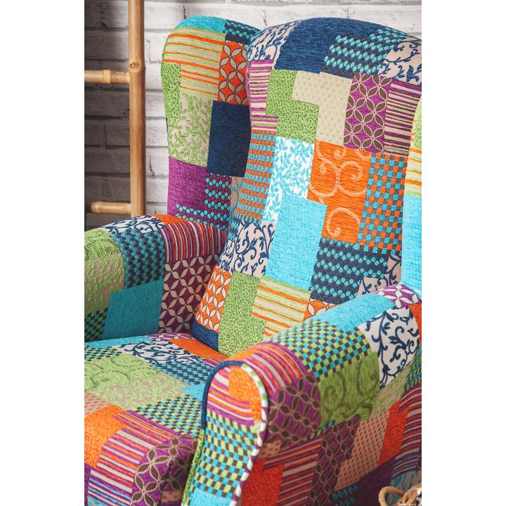 Sillón orejero tapizado estampado  PATCHWORK