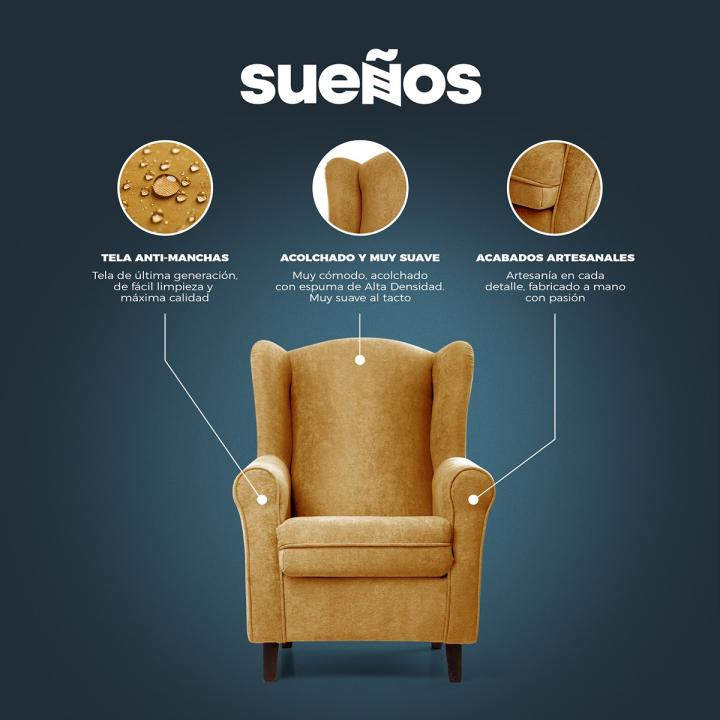 Sillón orejero tapizado IRENE
