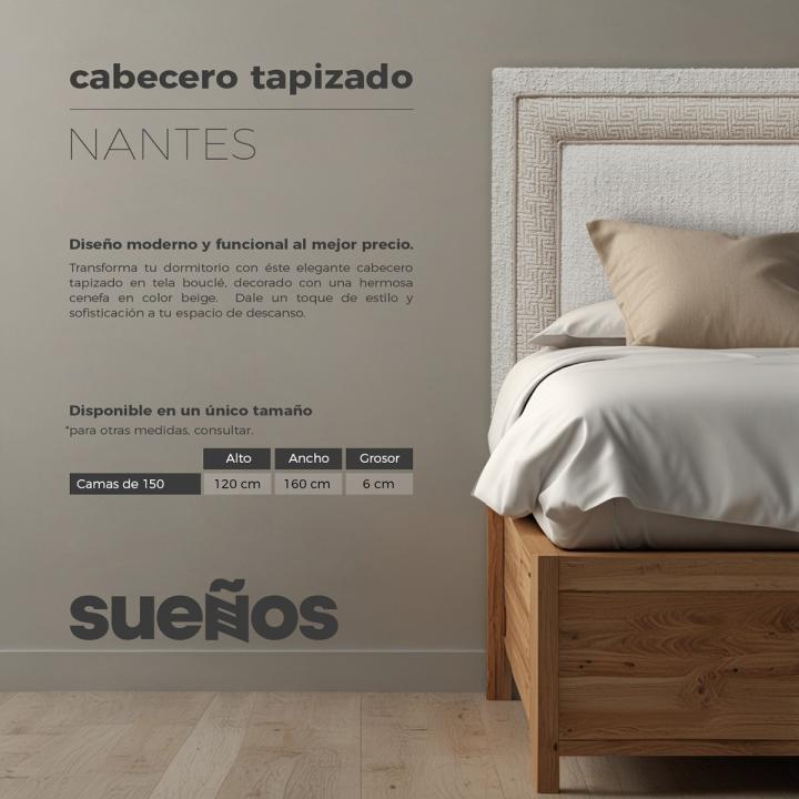 Cabecero tapizado en tela bouclé NANTES