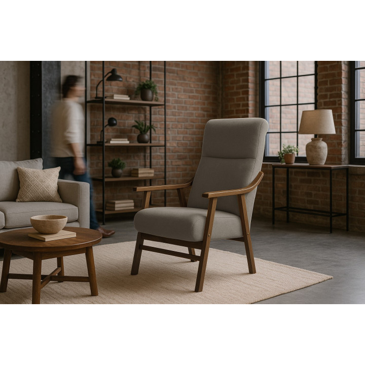 Sillón de madera tapizado PORTLAND NOGAL