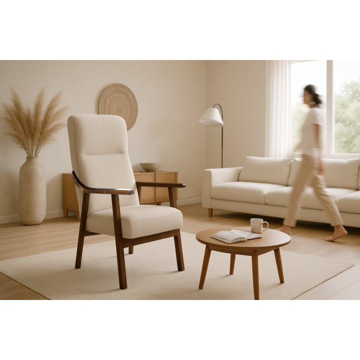 Sillón de madera tapizado PORTLAND NOGAL