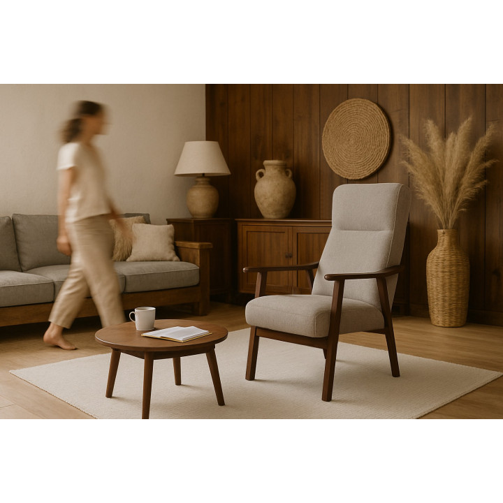 Sillón de madera tapizado PORTLAND NOGAL