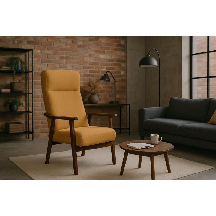 Sillón de madera tapizado PORTLAND NOGAL