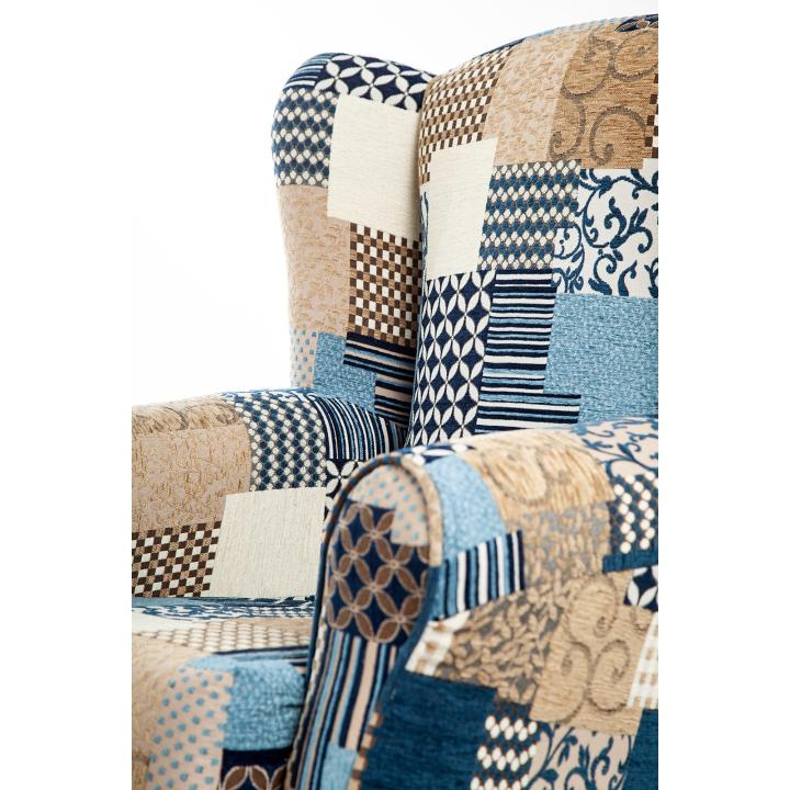 Sillón orejero tapizado estampado  PATCHWORK