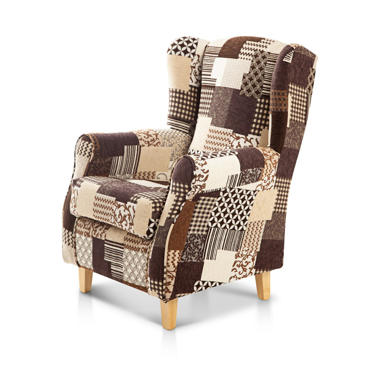 Sillón orejero tapizado estampado  PATCHWORK