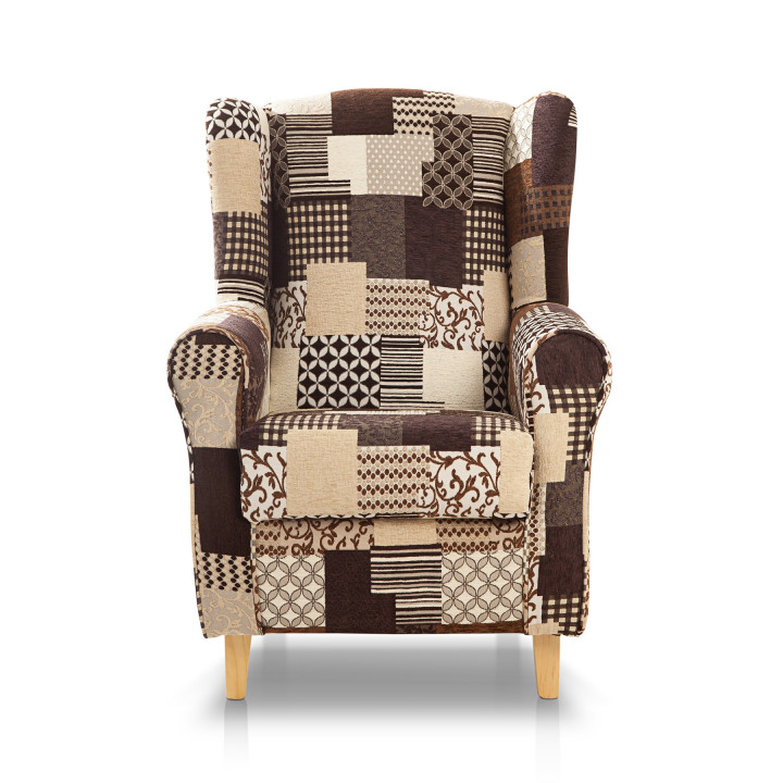 Sillón orejero tapizado estampado  PATCHWORK