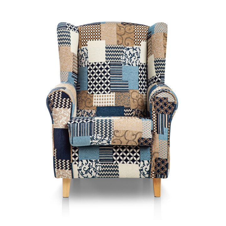 Sillón orejero tapizado estampado  PATCHWORK