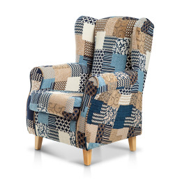 Sillón orejero tapizado estampado  PATCHWORK